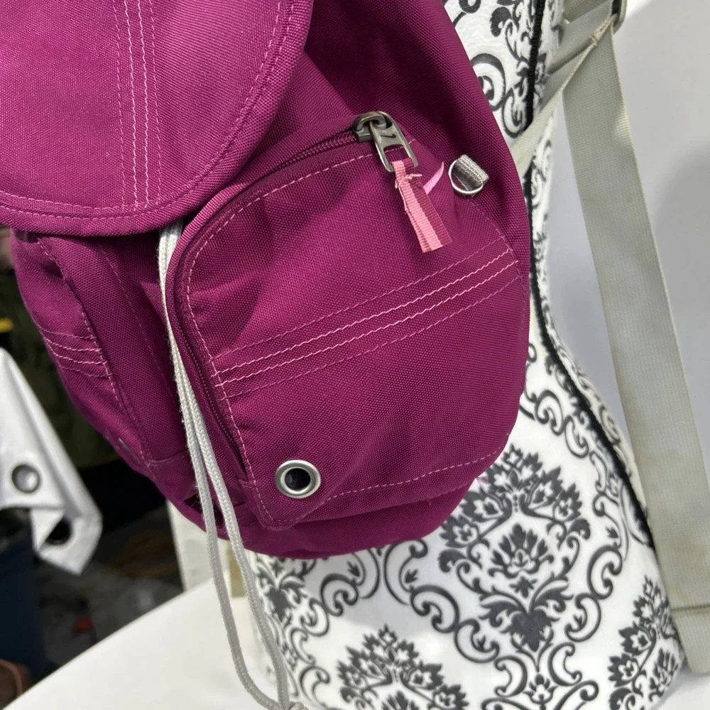 Vintage 90's Nike Small Backpack Fabric Drawstring Swoosh Logo Pink Purple